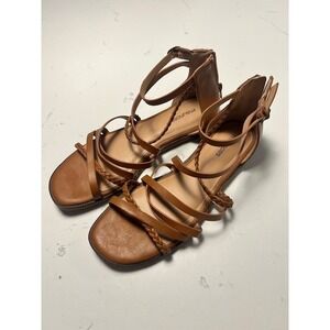 Maurices Womens Cognac Brown Strappy Braided Gladiator Sandals Size 10